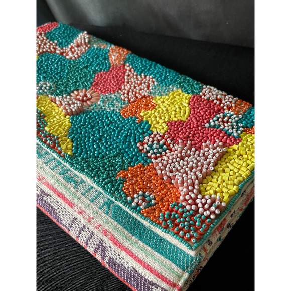 America & Beyond Beaded Clutch Crossbody Handbag Turquoise Colorful Party Purse - Picture 7 of 11